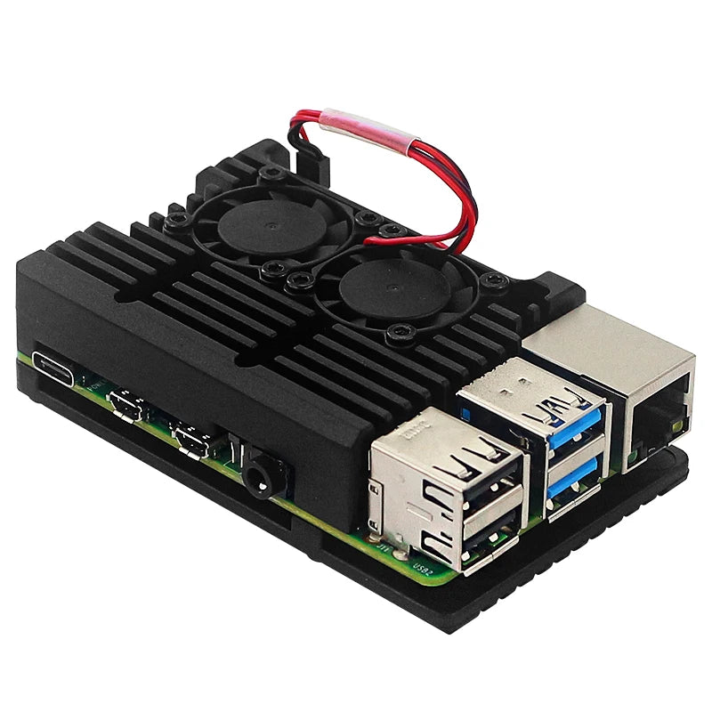 Skal till Raspberry Pi 4 Model B med dubbla minikylfläktar, skyddande kylhölje i aluminiumlegering för RPi 4 4B
