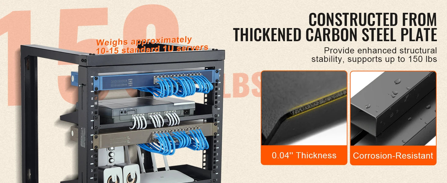9U Wall Mount Server Rack 19 Inch Open Frame 150 lb Capacity