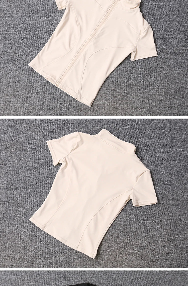 Women sport wear Slim Fit Polyester Quick-drying Full Zip Outdoor Fitness Running Tights Short Sleeves Women's Yoga Wear