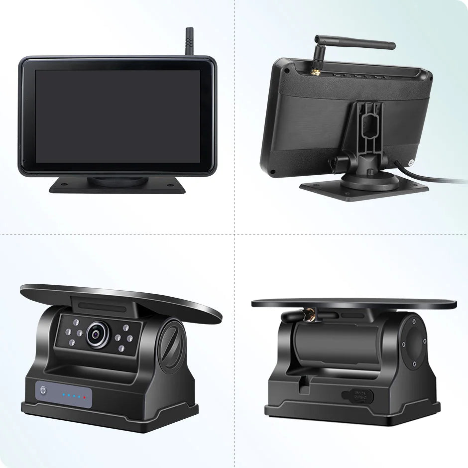 7'' Magnetic Solar Charging Wireless DVR Camera with 1080P Touch Monitor BSD Blind Spot Alarm, for Truck/RV/Trailer/Forklift