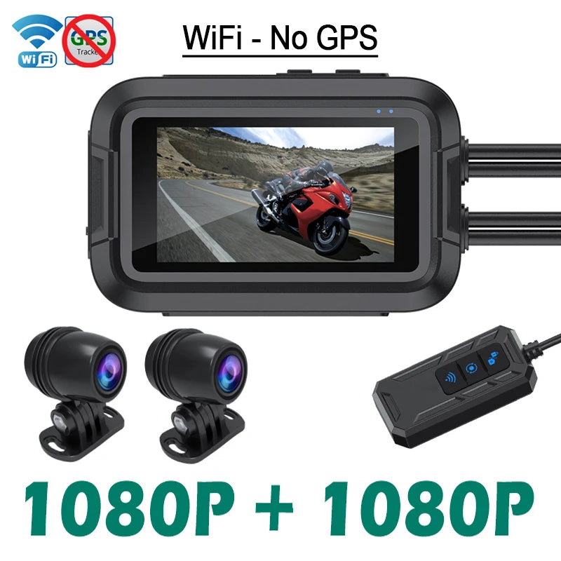 Dual 1080P Motorcycle Dash Cam Front Rear WiFi GPS Recorder