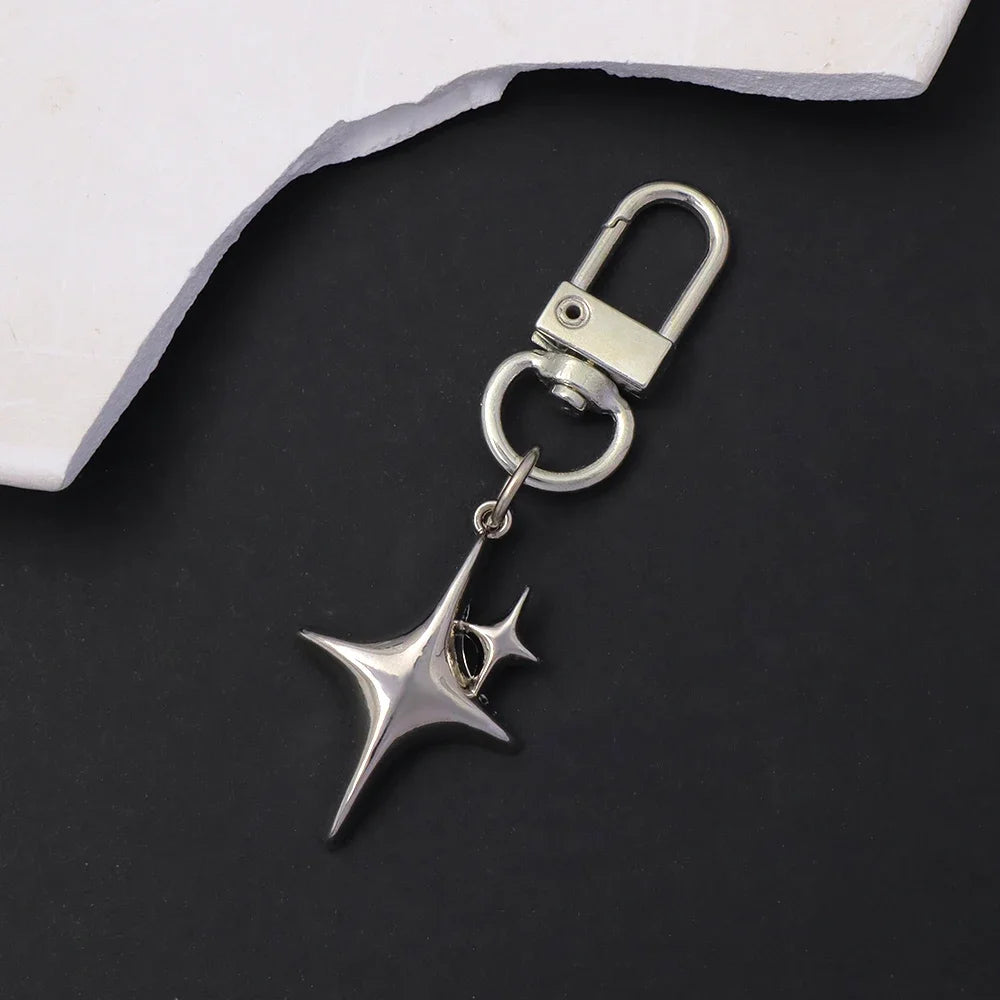 Silver Star Moon Metal Keychain