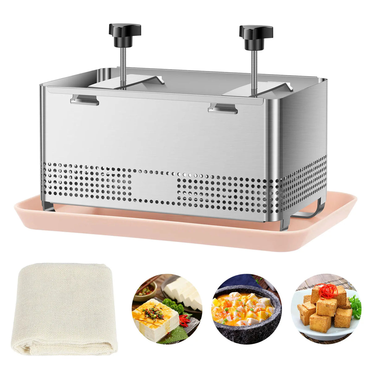 Stainless Steel Tofu Press with Tray and Cloth
