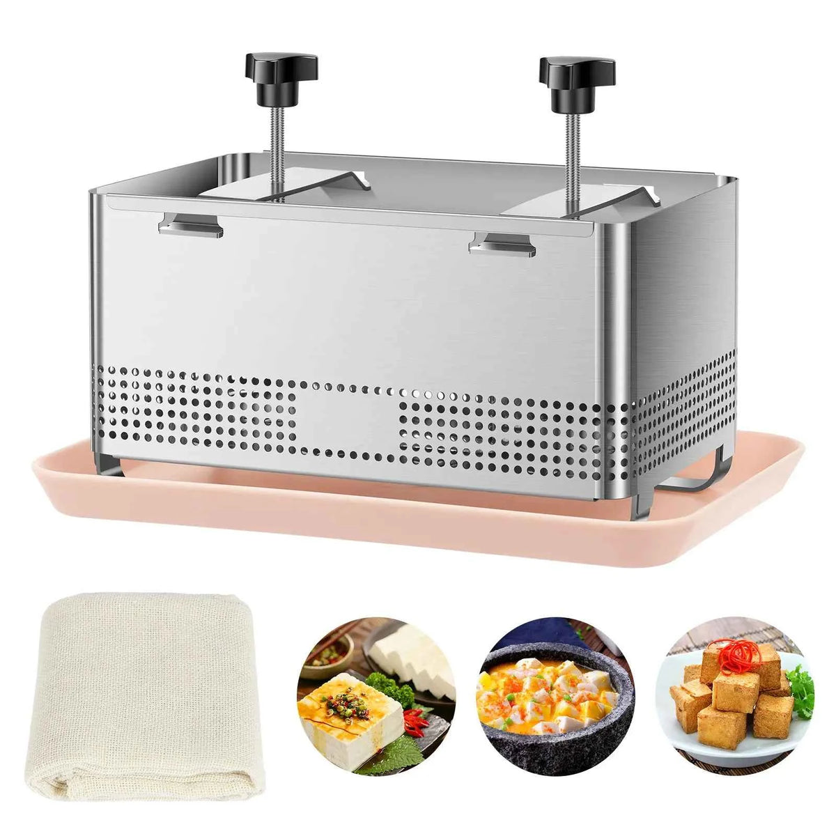 Stainless Steel Tofu Press with Tray and Cloth
