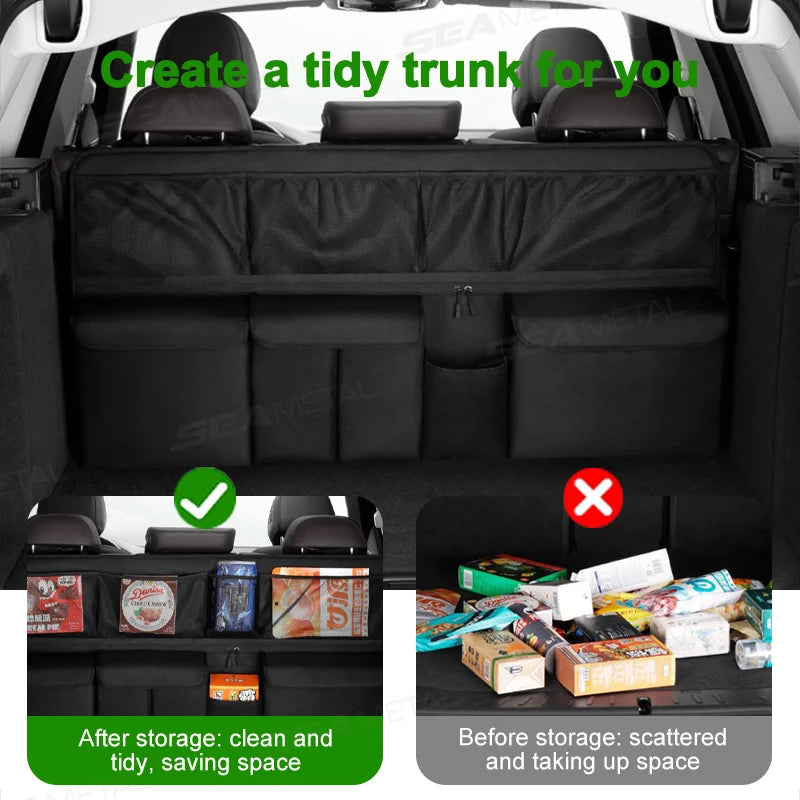 SEAMETAL 9-Pocket Car Organizer Seat Back Hanging Storage Bag Wear-Resistant Oxford Colth SUV/MPV Trunk Organizer with Zipper