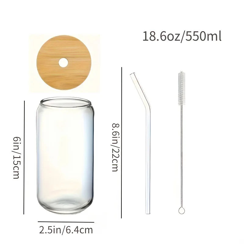 6-pack 550 ml glas med bambulock och glas-sugrör