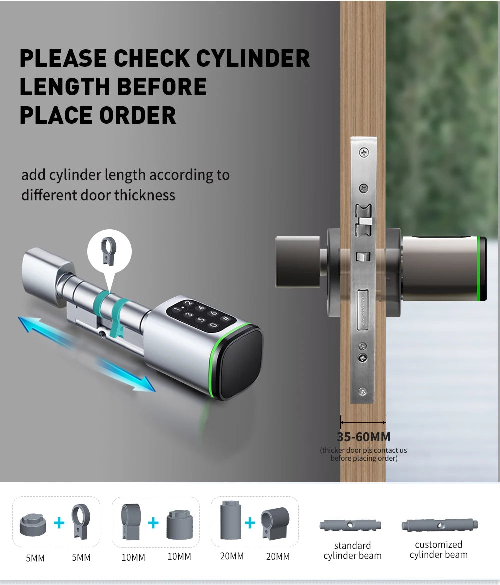 TTLock Smart Lock Cylinder with Keypad, APP Password IC Card Mechanical Key, Adjustable Euro Profile Door Lock