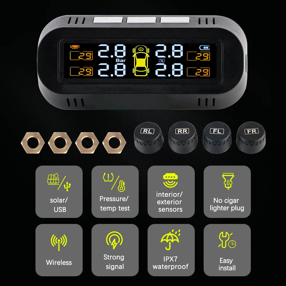 Solar TPMS Tire Pressure Monitoring System with External Sensors