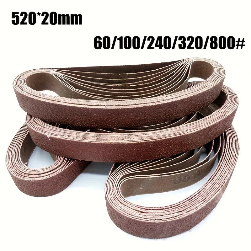 20 × 520 mm Sanding Belts, 10 Pack