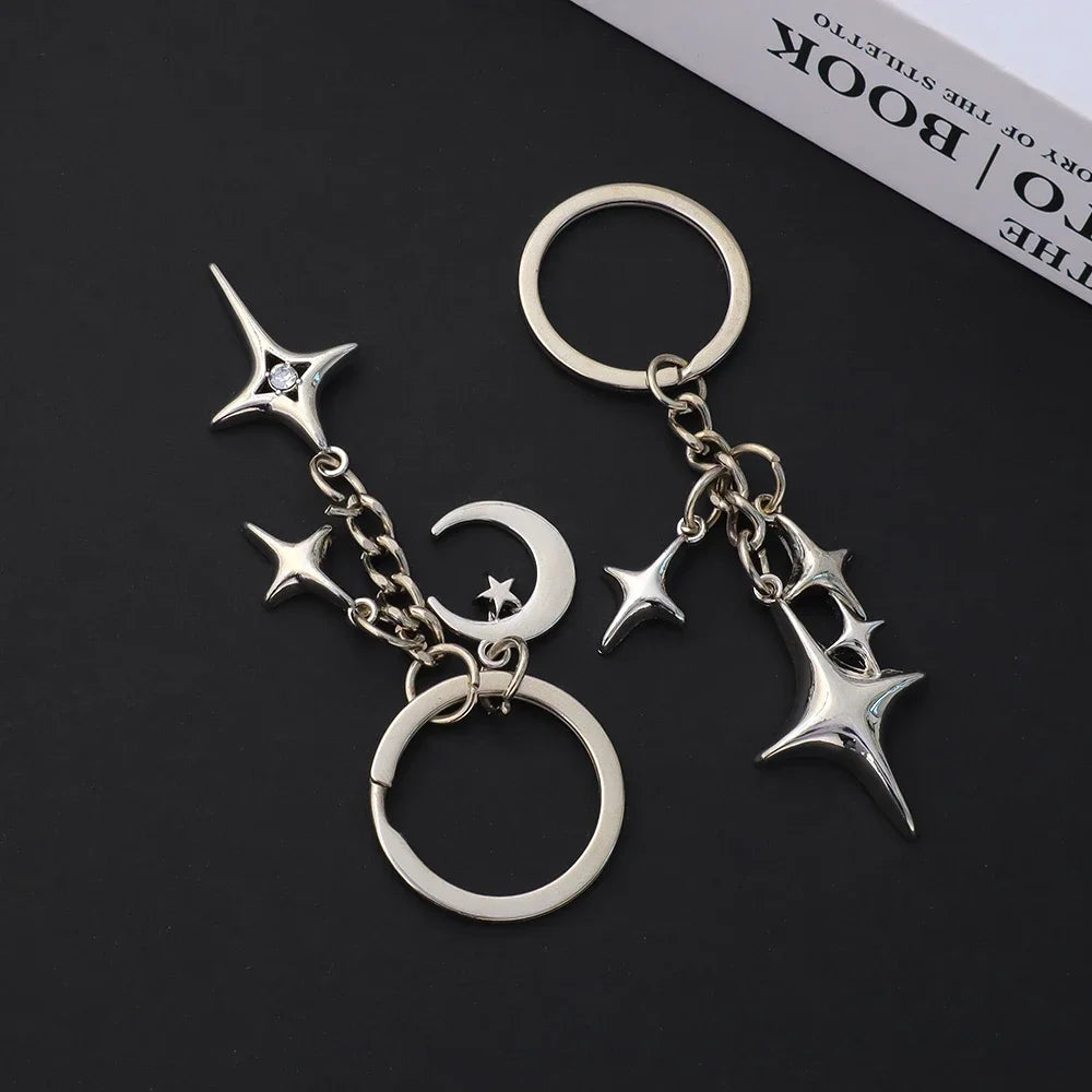 Silver Star Moon Metal Keychain