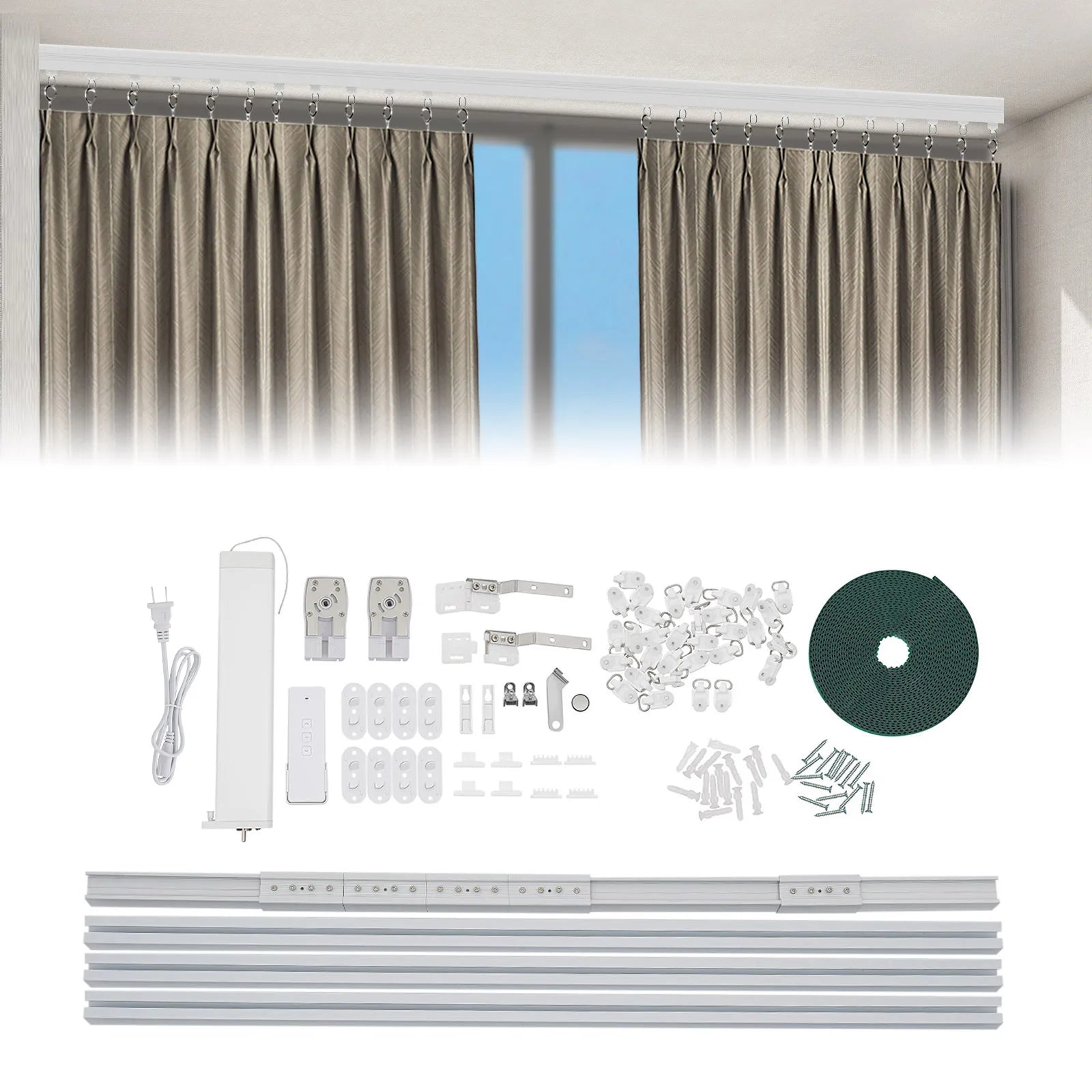 Smart Motorized Curtain Track with Remote, Timer & Quiet 13ft Rail