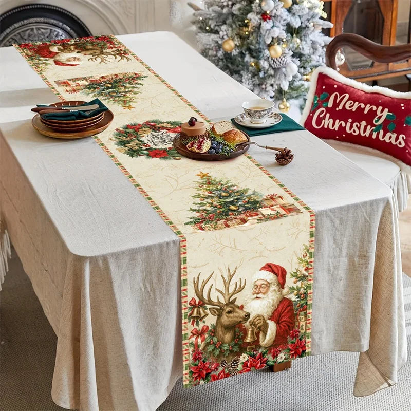 Vintage Christmas Table Runner Retro Santa Claus Table Cover Christmas Decorations For Home 2025 Navidad Noel Gift New Year 2026