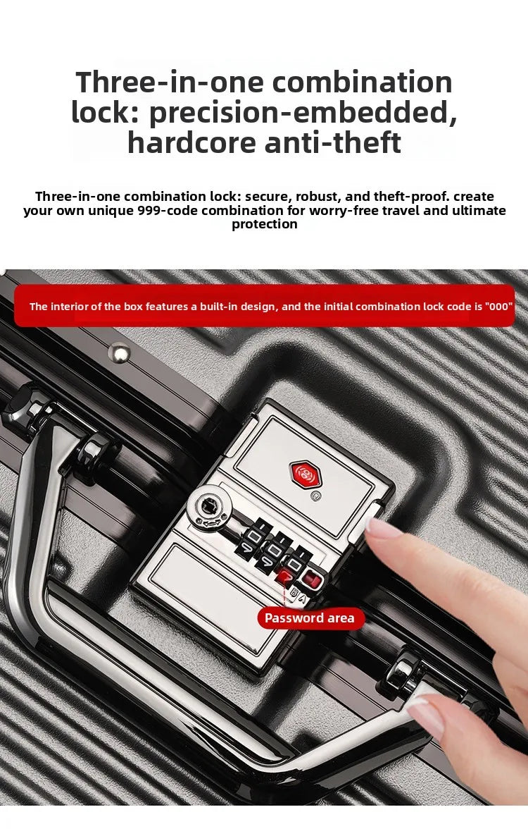 Aluminum Frame Suitcase with Silent All-Terrain Wheels and Cup Holder