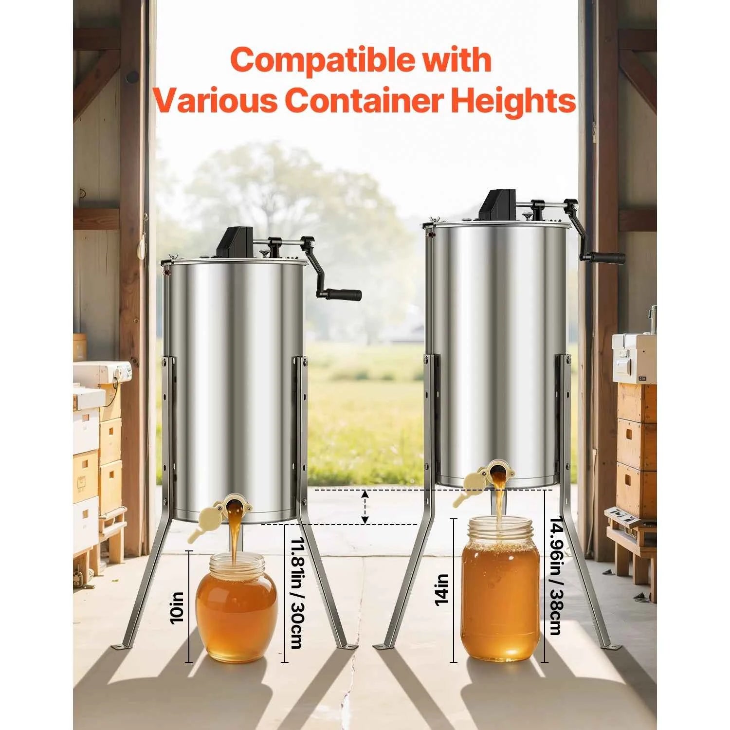 Manual Honey Extractor with Transparent Lid and Adjustable Stand