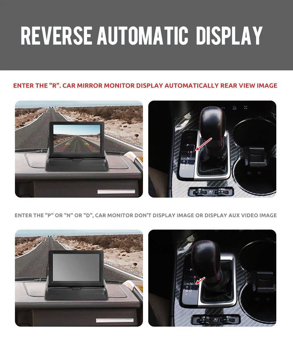 4.3" Folding Car Monitor with Rear View Camera and 8 LED Backup