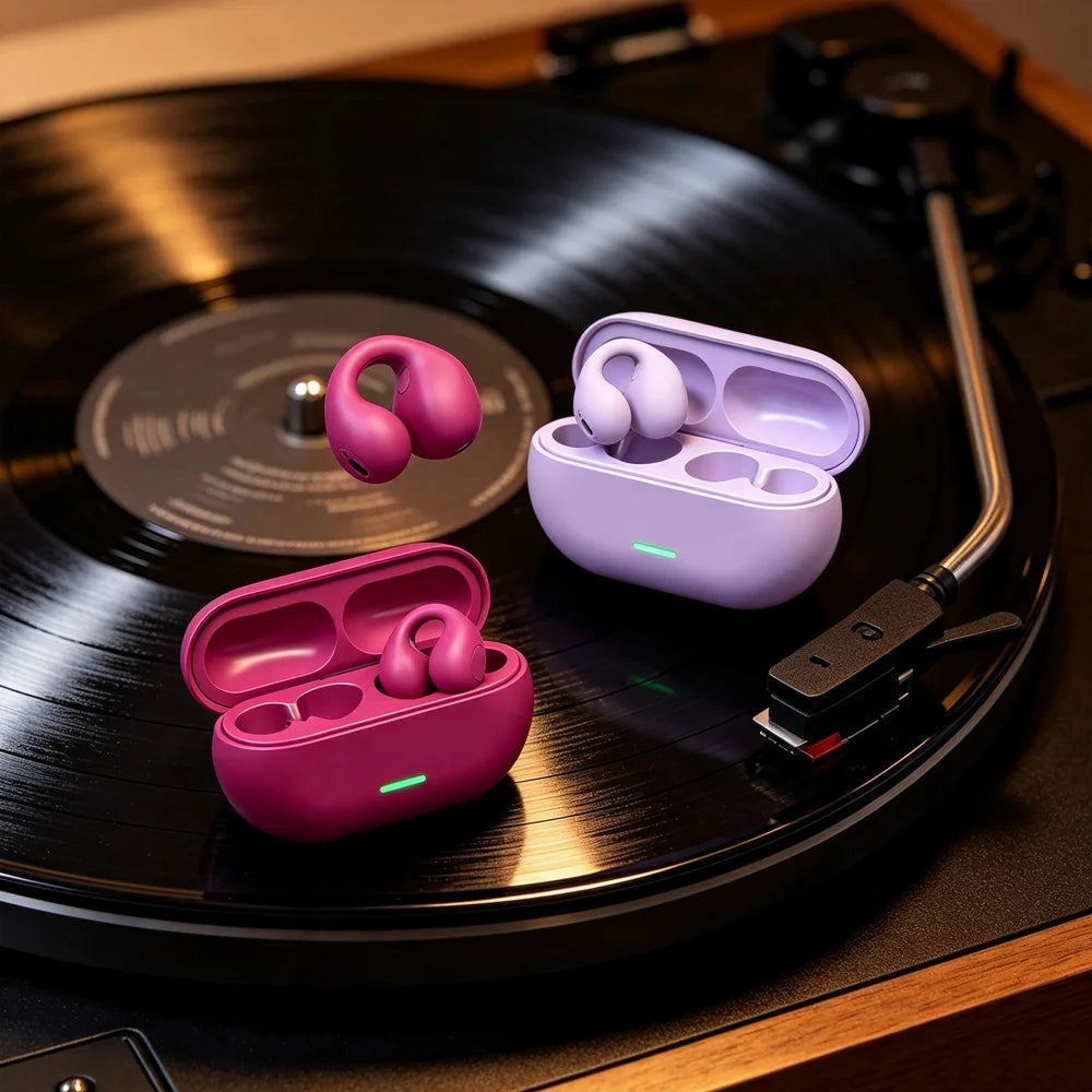Bluetooth 5.3 Open-Ear Clip Earbuds with Multipoint and Charging Case