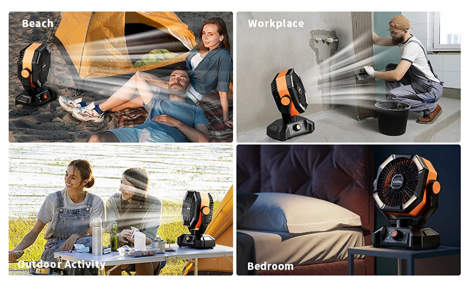 20000mAh Battery Camping Fan with 4 LED Lantern 8 Speeds Desk Fan Portable Outdoor Fan for Outdoor Camping Tent and Fishing