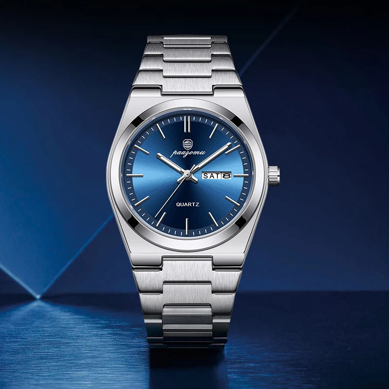 PENGAGAR Luxury Sport Quartz Man Wristwatch Waterproof Luminous Date Week Men Watches Stainless Steel Men's Watch Male Reloj+box