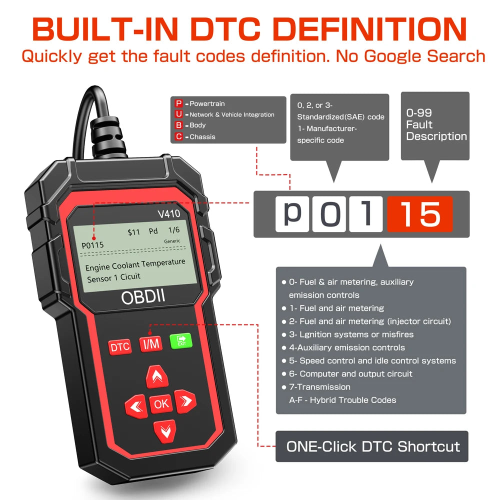 OBD2-Codeleser V410, 2,8-Zoll-Display