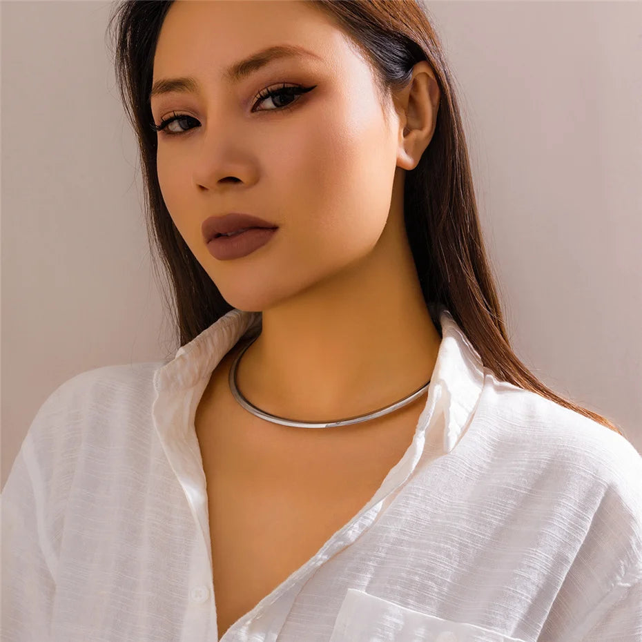 Ingemark Vintage Iron Metal Torques Choker Necklace for Women Goth Gold Color Smooth Adjustable Chain Fashion Jewelry Steampunk