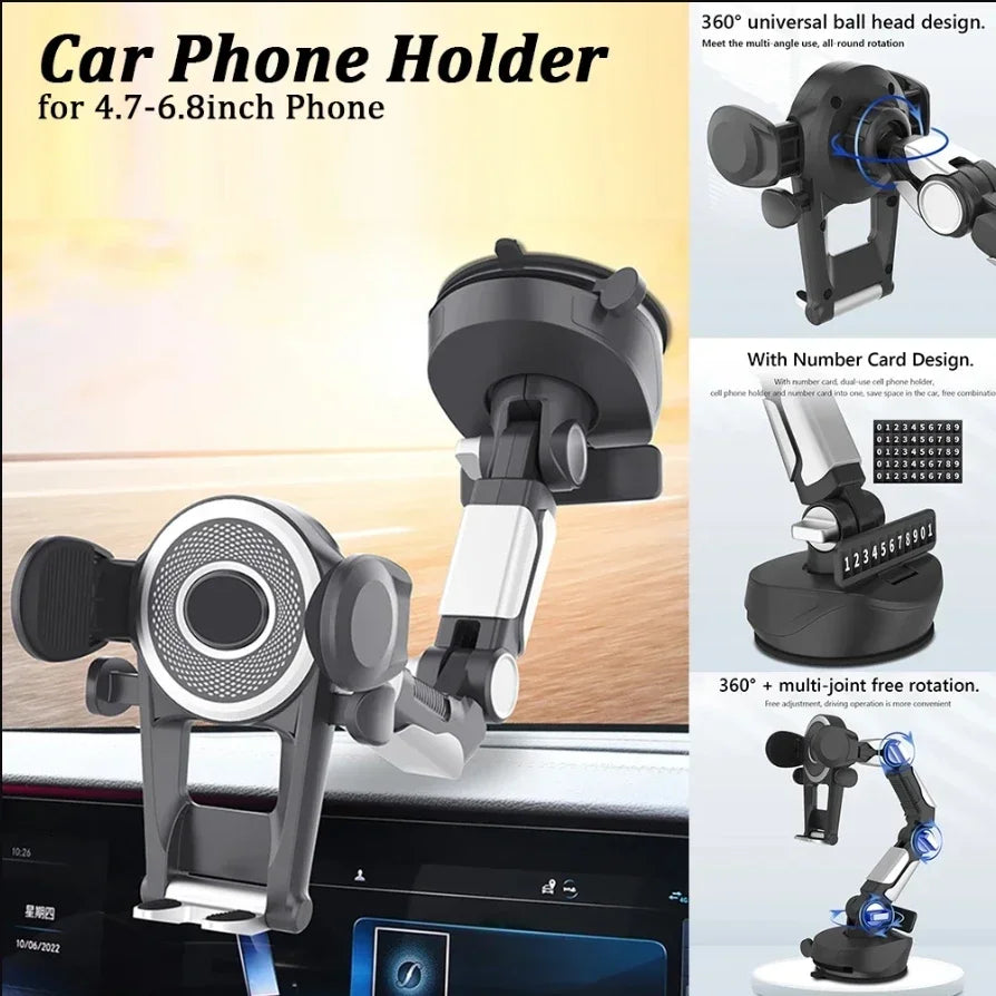 Suction-Mount Car Phone Holder with Adjustable Arm