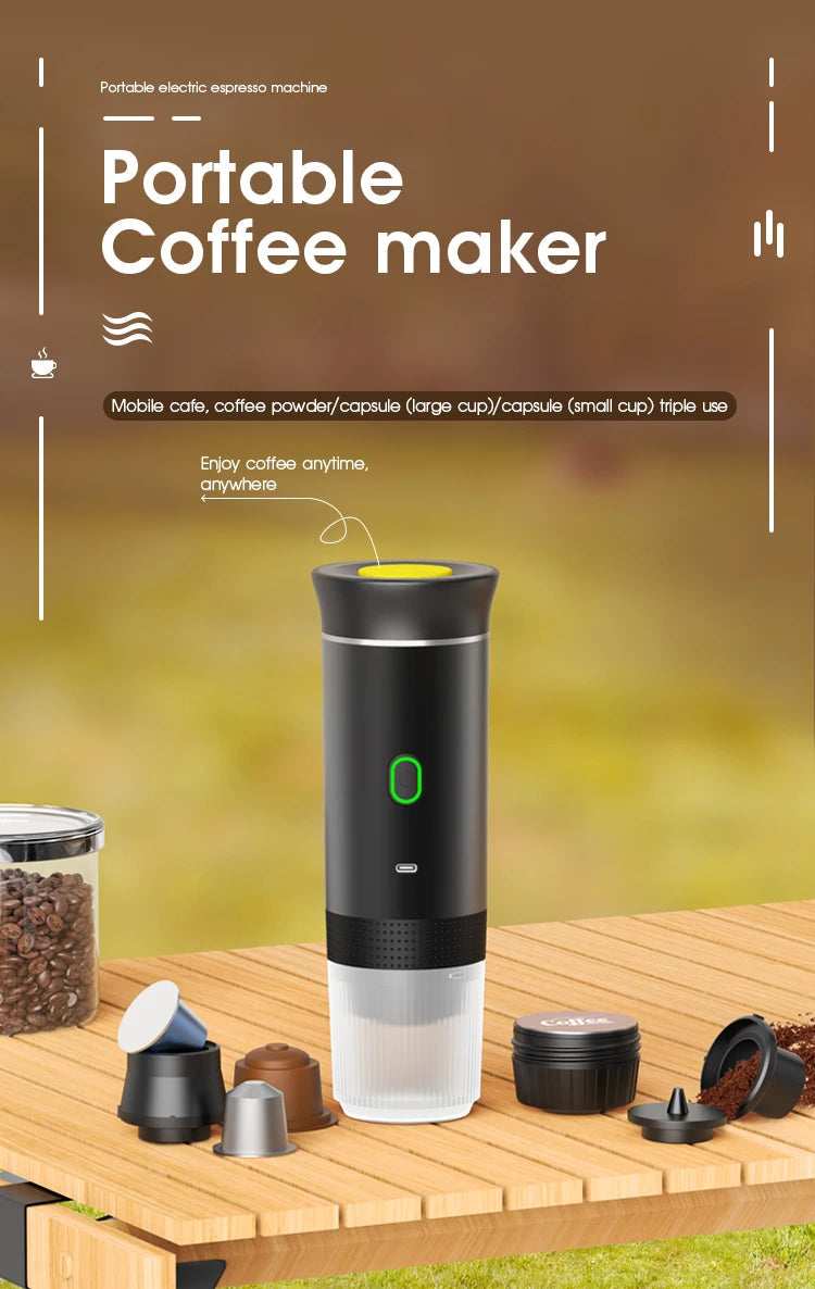 Portable Electric Capsule Coffee Maker Espresso Pot Cordless Heating Pump Press Coffee Maker Travel and Car 3 in 1 Coffee Pot