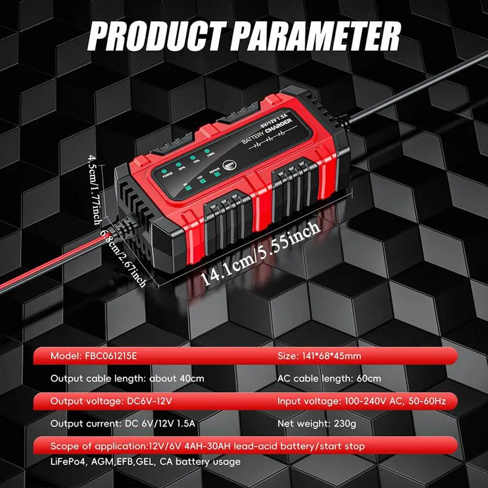 6V/12V Lead-Acid Battery Charger, EU/US Options