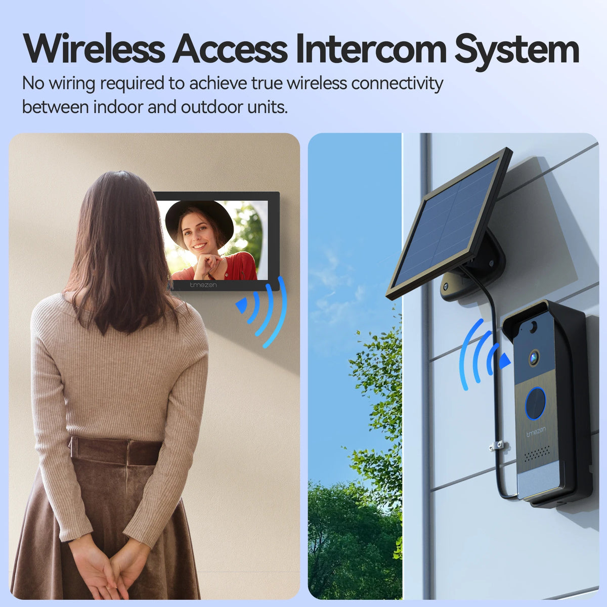 TMEZON R10-L10 Solar Powered Wireless WiFi Video Door Phone,1080P Intercom System,7'' Color Touch Monitor,Video Doorbell Peephole with Solar Panel,PIR Motion Detection,Remote Unlocking,2.5/5G WiFi