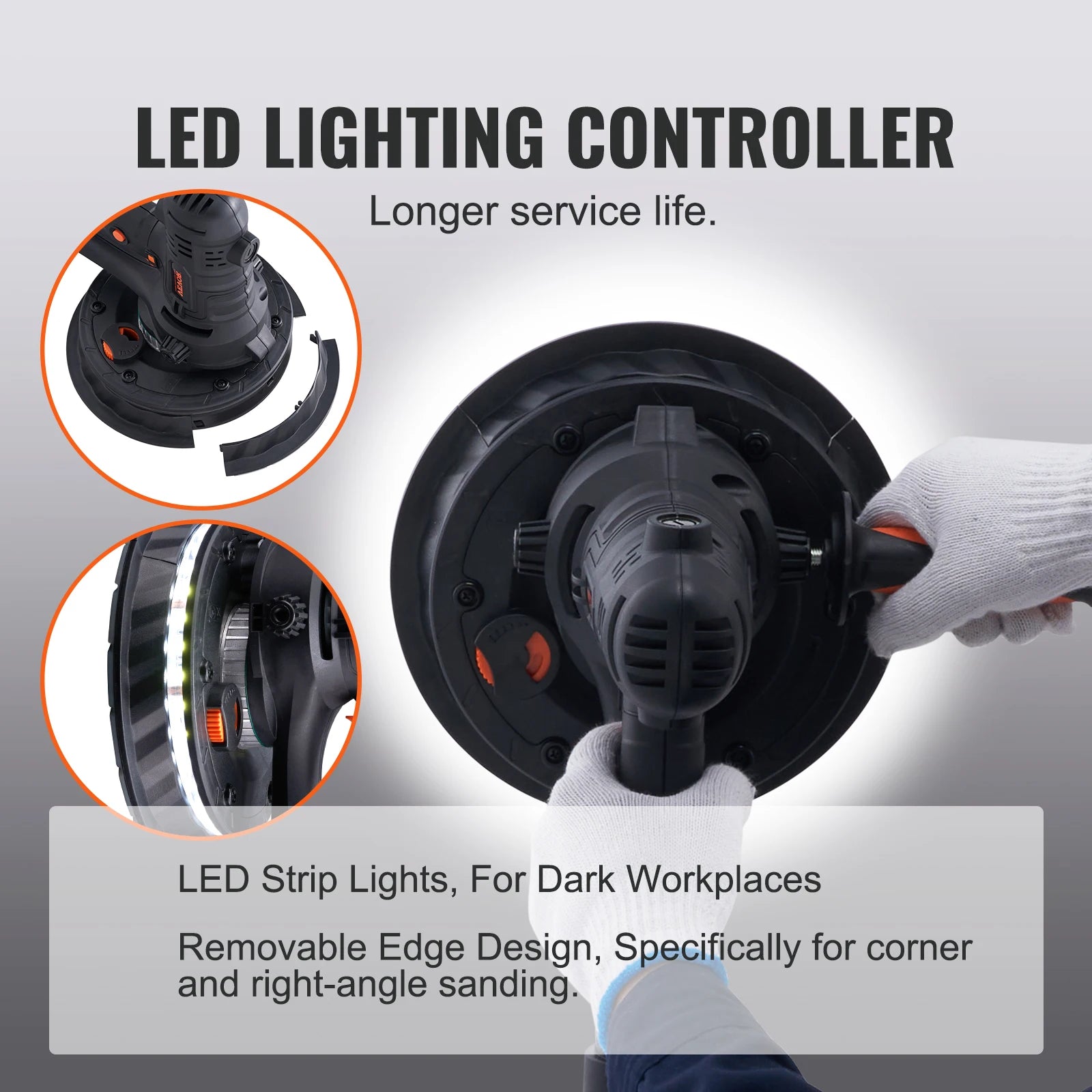 SucceBuy Drywall Sander Variable Speed 1200-2300 RPM Wall Sander with Automatic Vacuum Dust Collection System Double LED Lights
