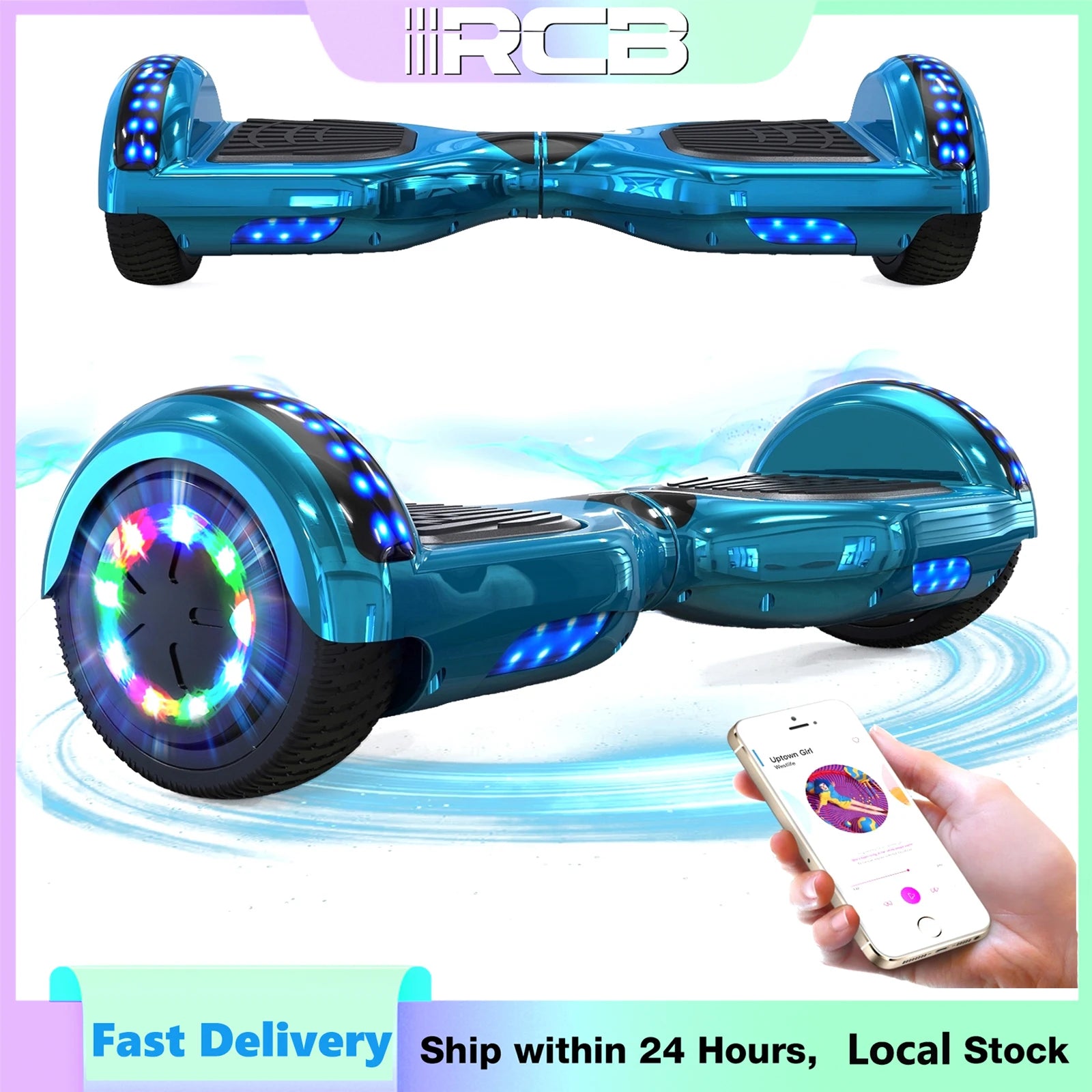 RCB Hoverboard with Bluetooth Speaker and LED Lights