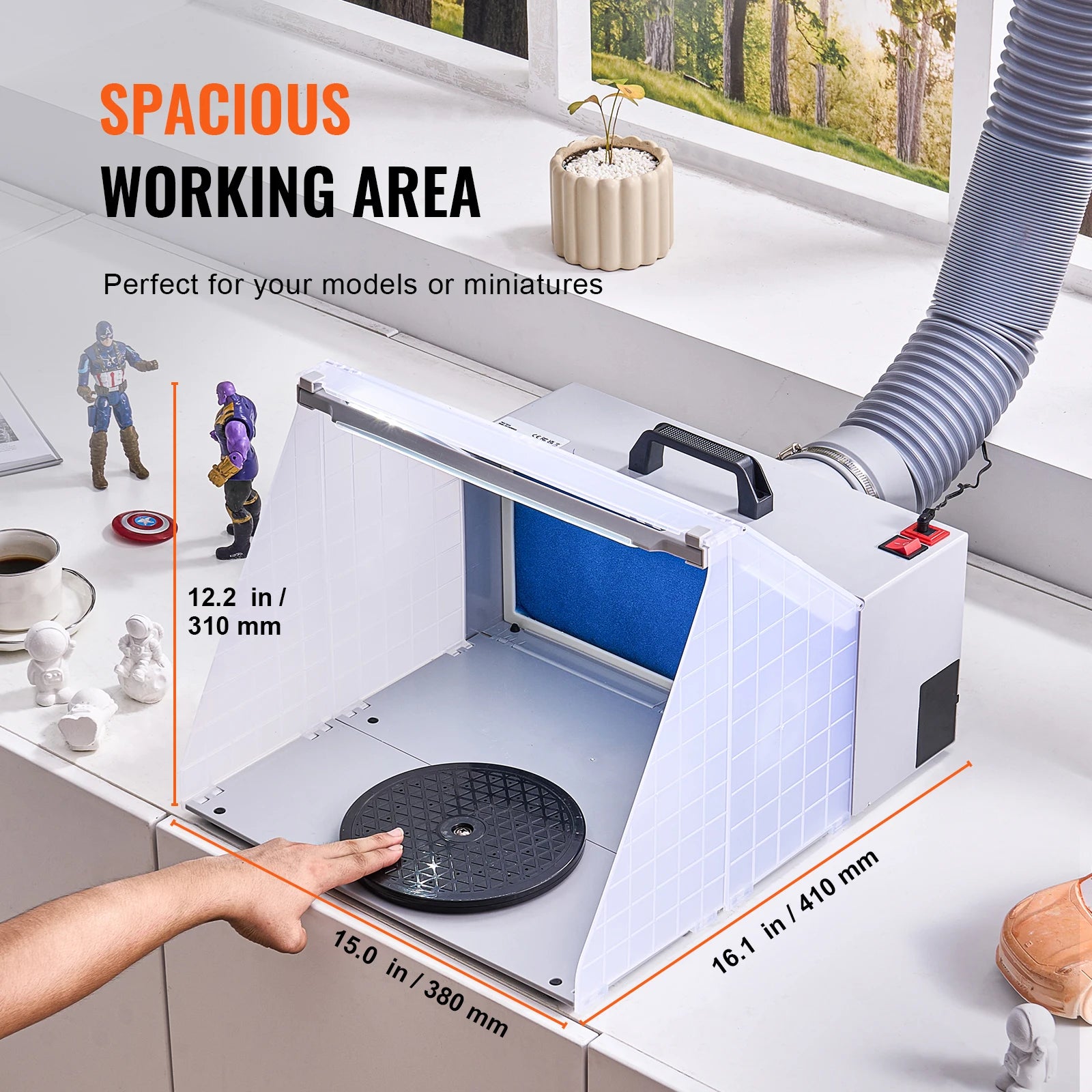 Cabine de pulvérisation aérographe portable avec double ventilateurs, éclairage LED et tuyau