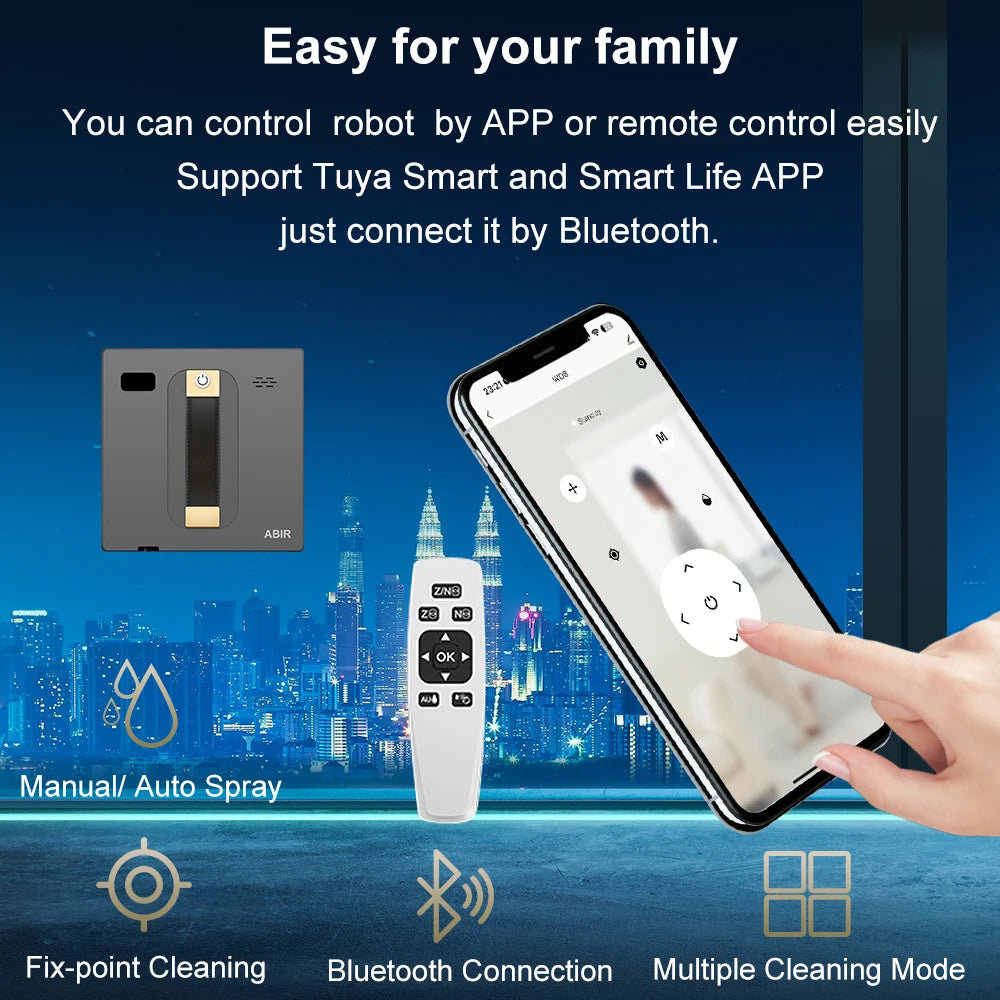 Robot Window Cleaner with Dual Spray, 3000Pa Suction & APP Control