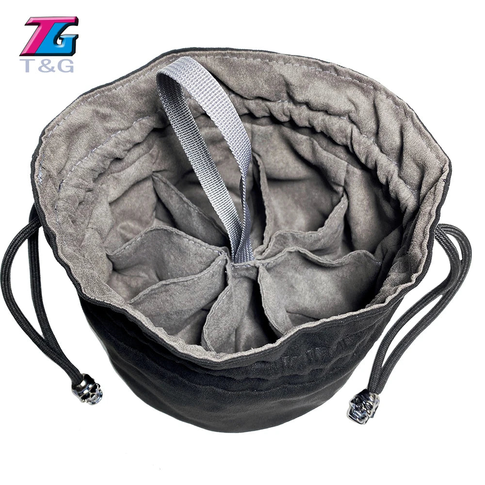 Large Dice Bag with Eight Pockets and Drawstring, 15 x 13 cm