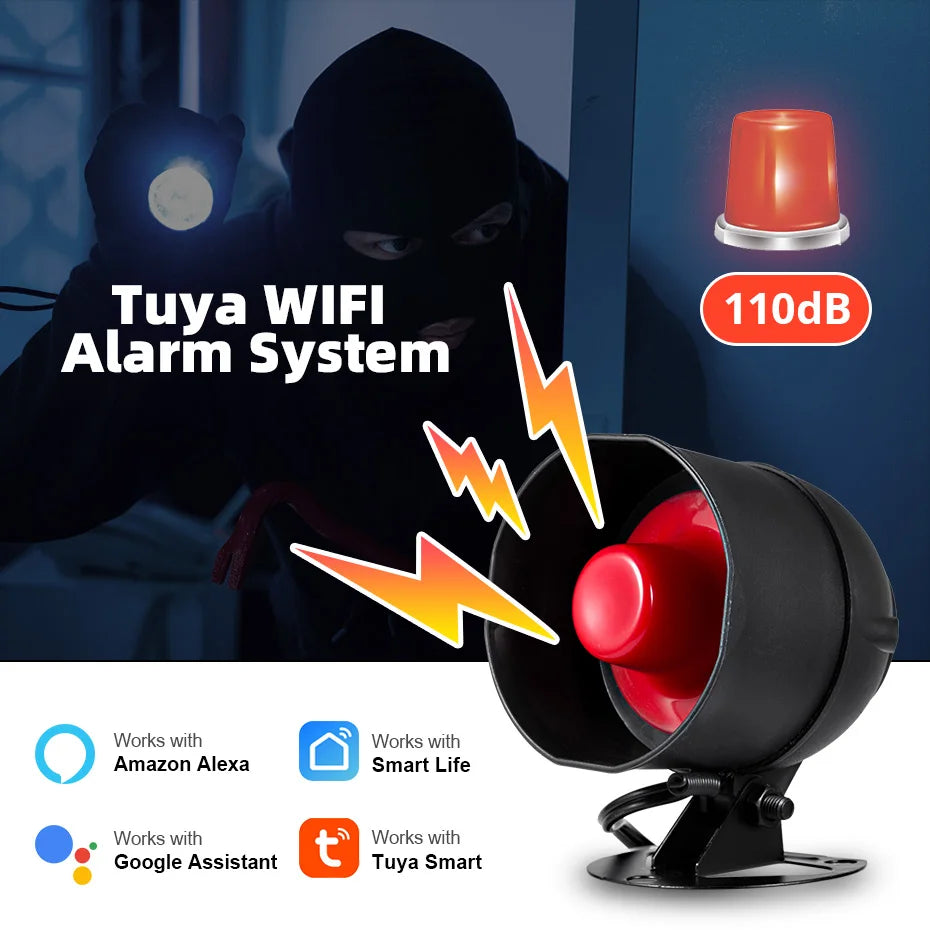 KERUI WIFI Siren Alarm System 110db Loudly Speaker Burglar Home Security Alarm Work With Tuya Smart Motion Sensor for House