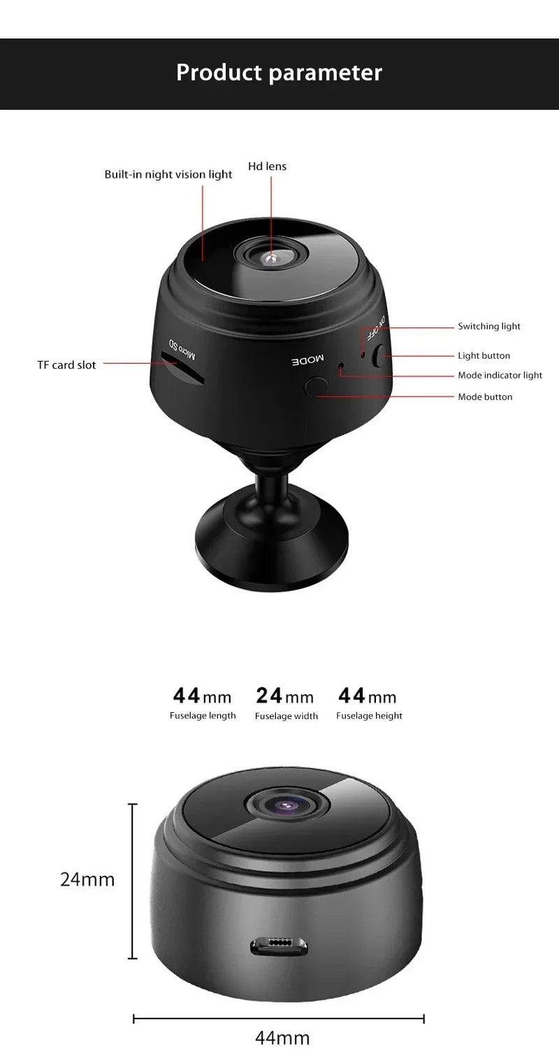Mini WiFi bezpečnostná kamera A9 s nočným videním a upozorneniami na pohyb