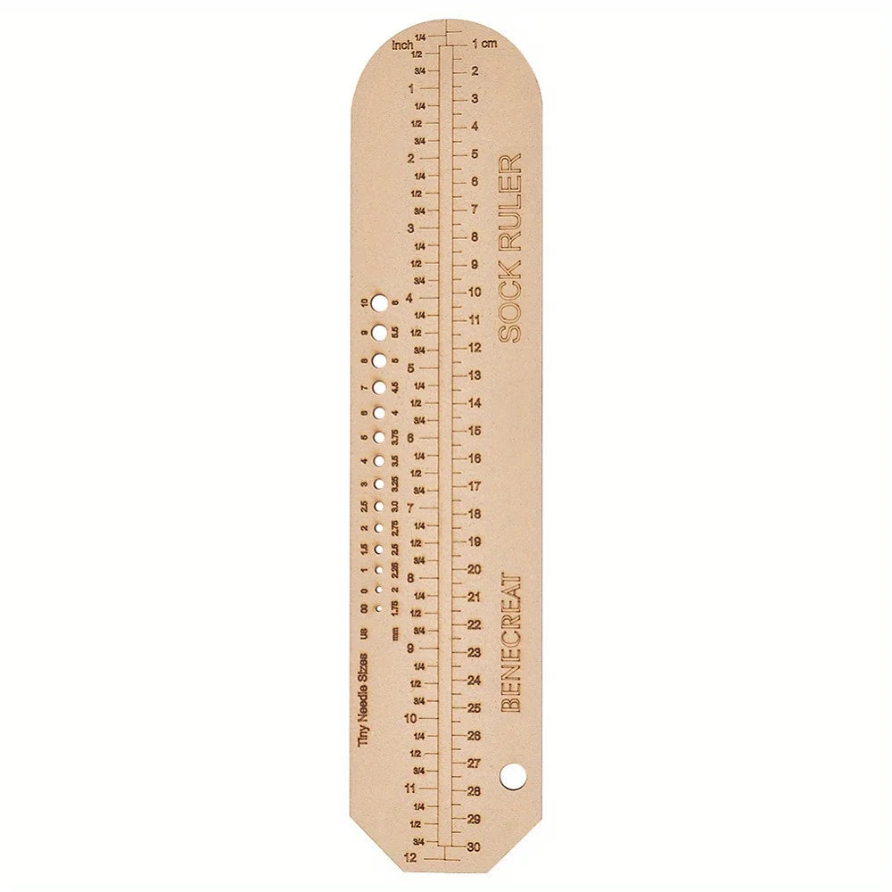Wooden Sock Knitting Measurement Ruler