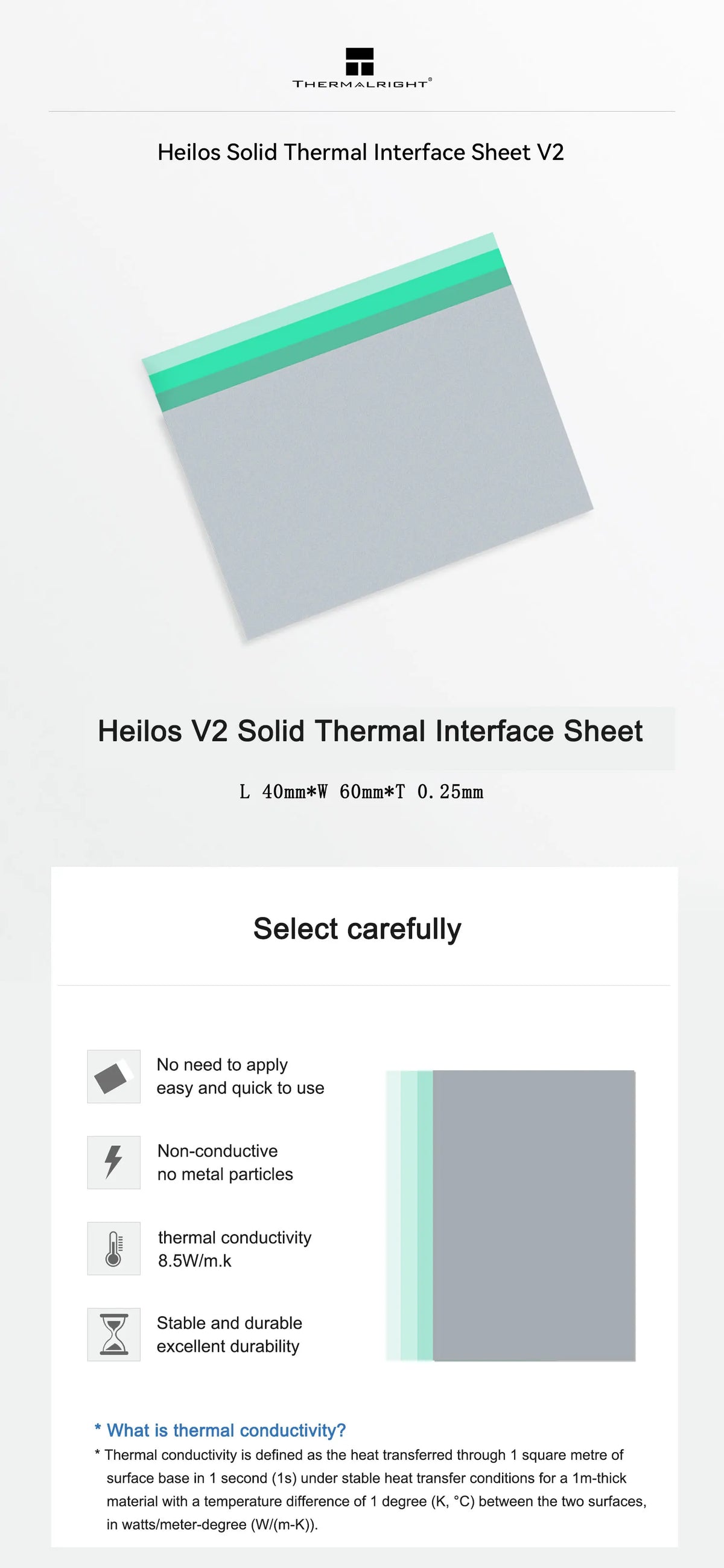 Thermalright 8.5W/MK Heilos Solid Thermal Interface Sheet V2 CPU Thermal Paste Pad Phase change silicone grease sheet