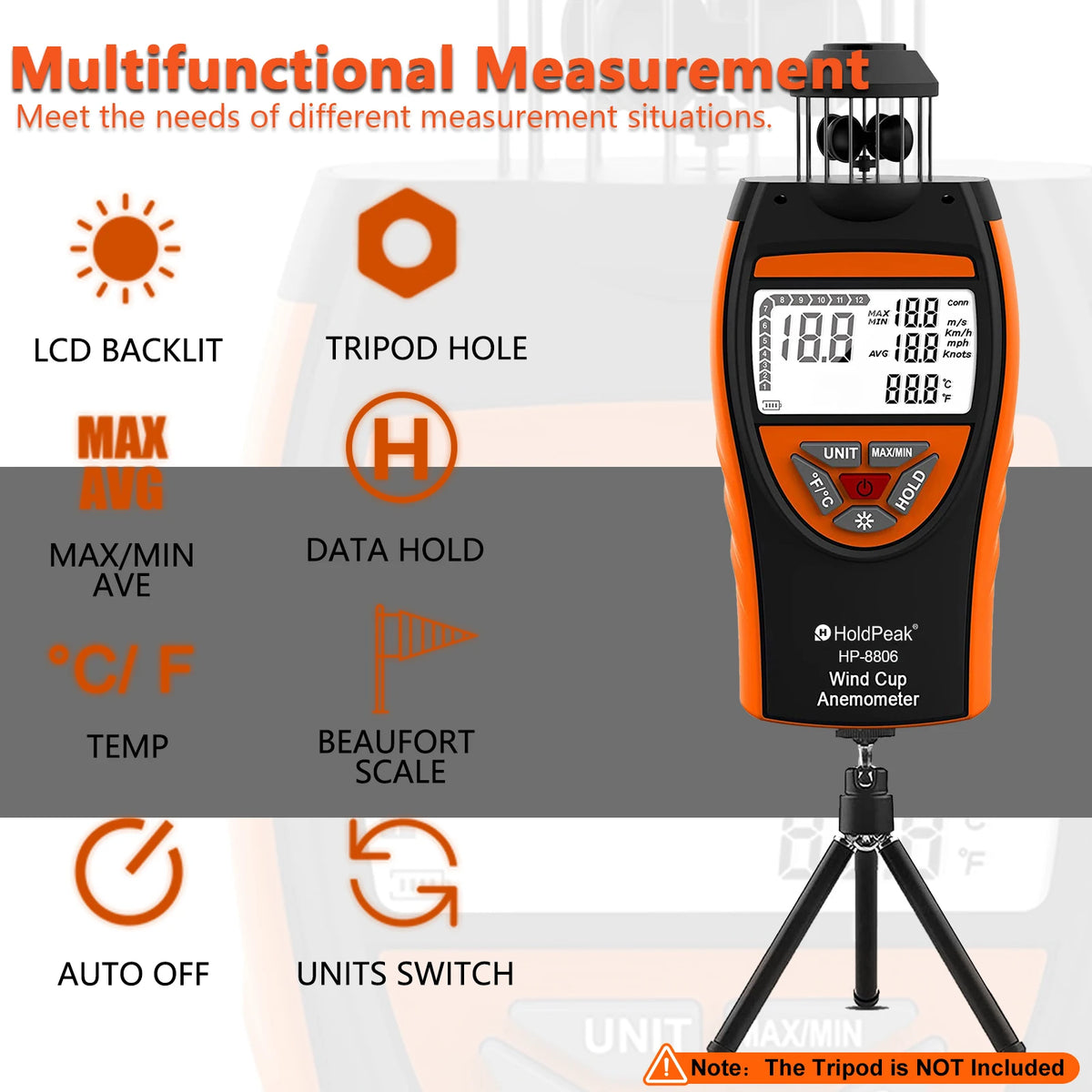 Cup Anemometer with Temperature Display