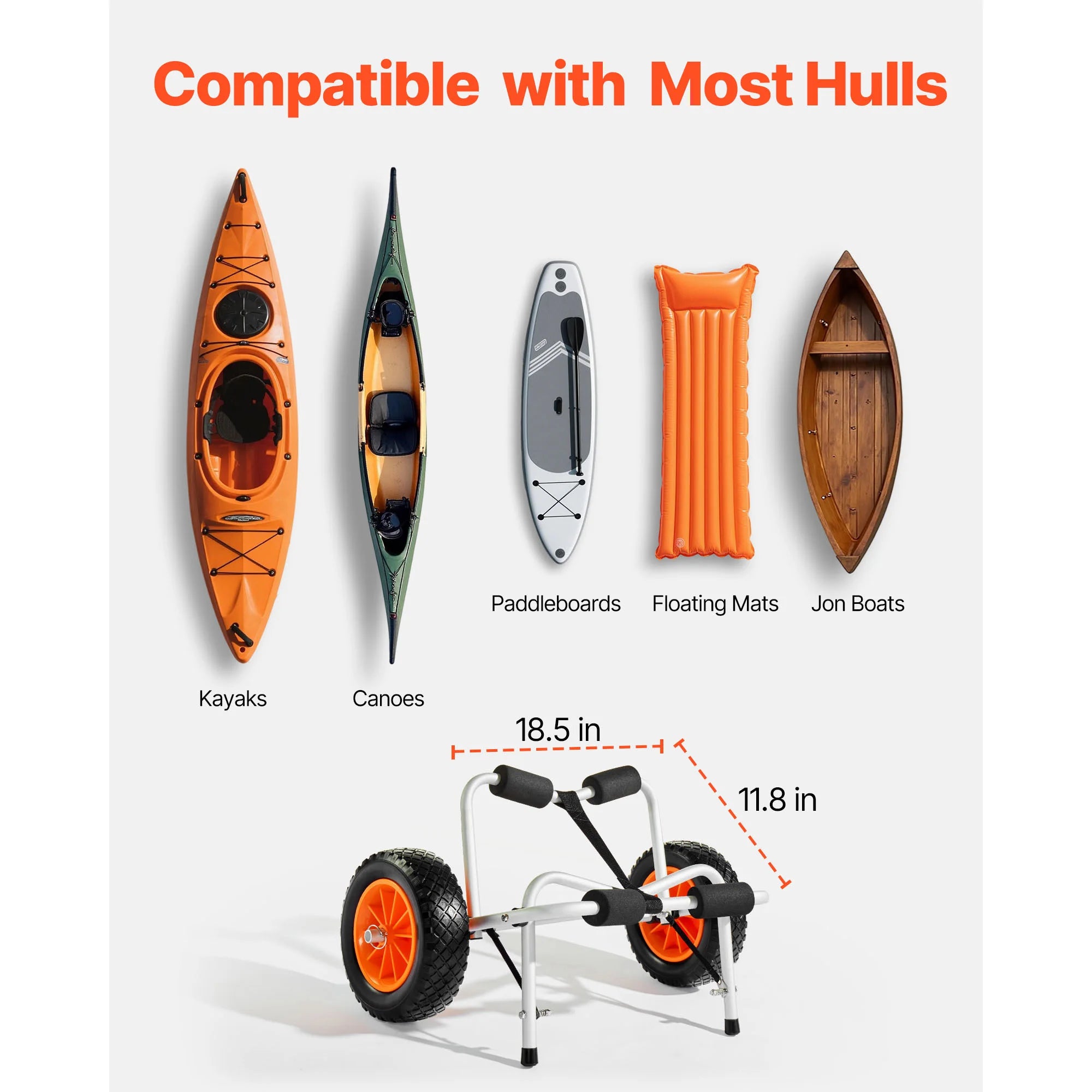Foldable Kayak Cart with 10in Solid Tires & 250 lb Capacity