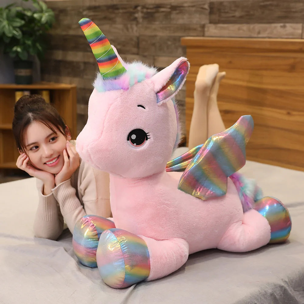 Huggable Soft Cute Unicorn Dream Rainbow Plush Toy High Quality Pink Horse Sweet Girl Home Decor Sleeping Pillow Gift For Kids