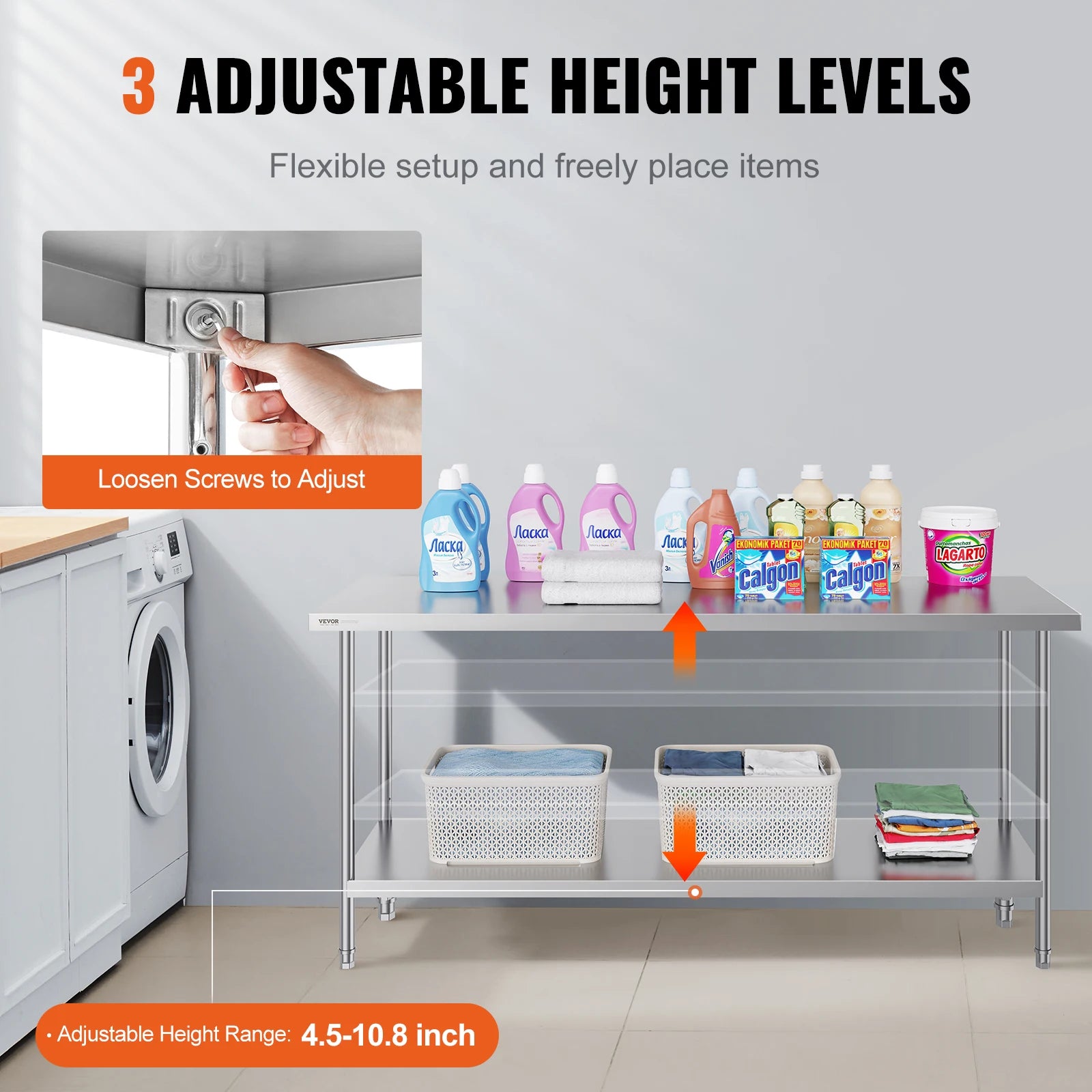 Stainless Steel Prep Table with Adjustable Shelf for Kitchen Use