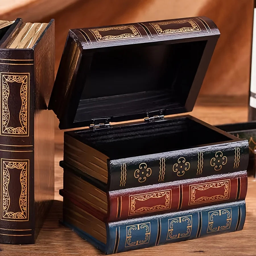 Vintage Book-Shaped Storage Box with Lid