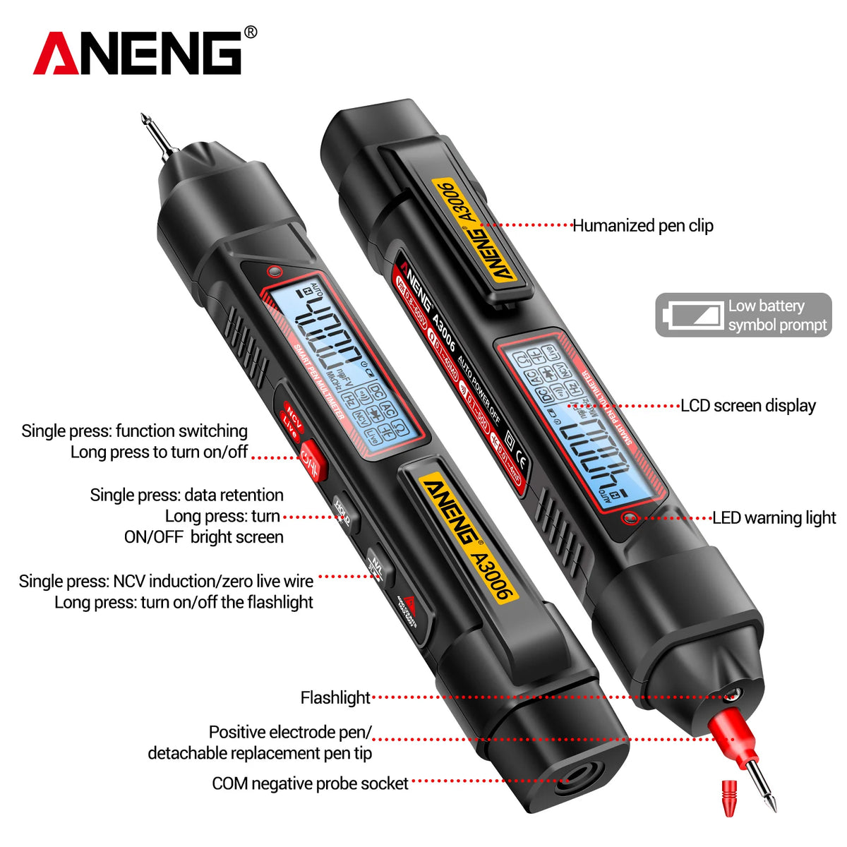 ANENG A3006 stiftförmiges Digitalmultimeter, 4000 Counts