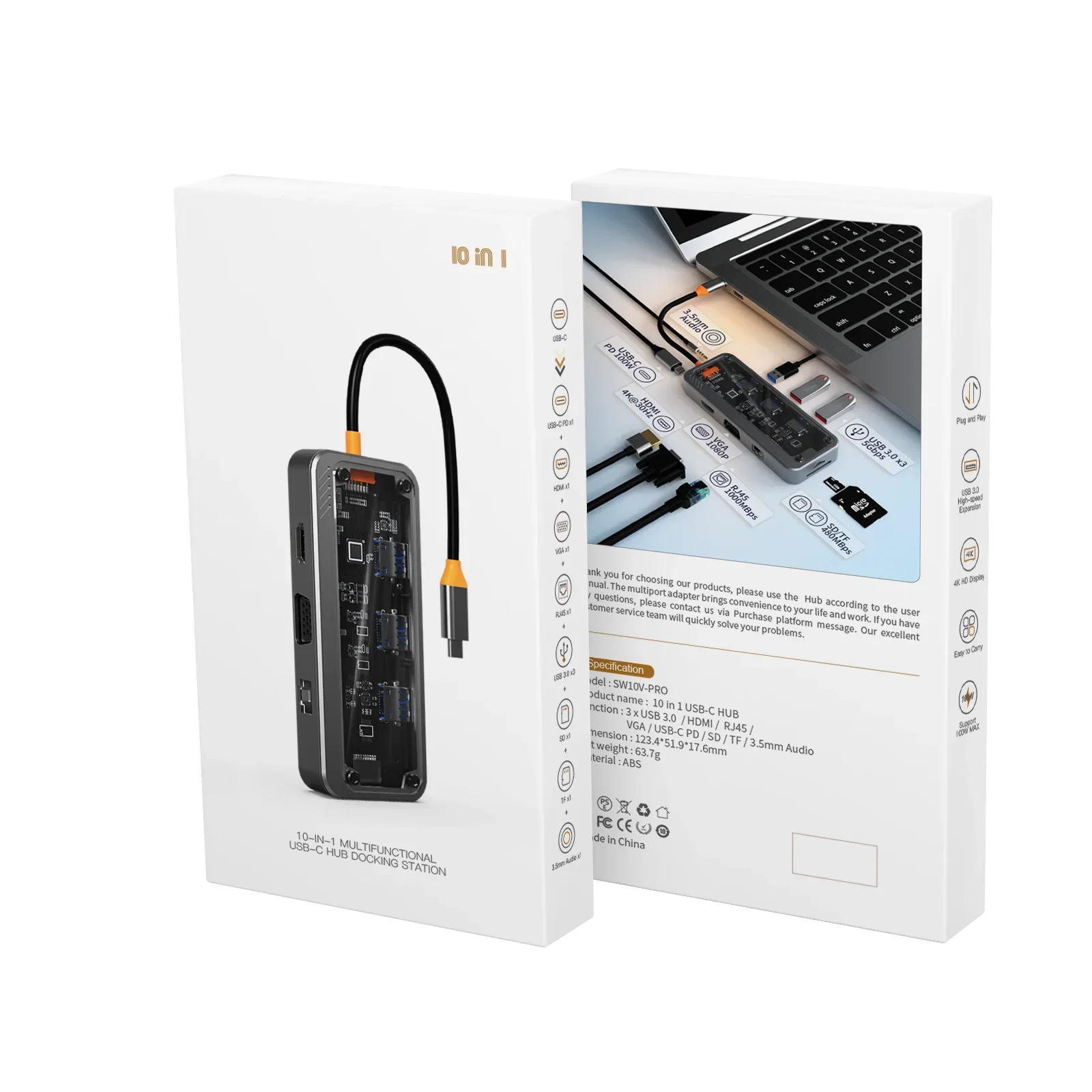 Basix USB C Hub 4K adapter HDMI, DP, VGA, Ethernet és USB portokkal
