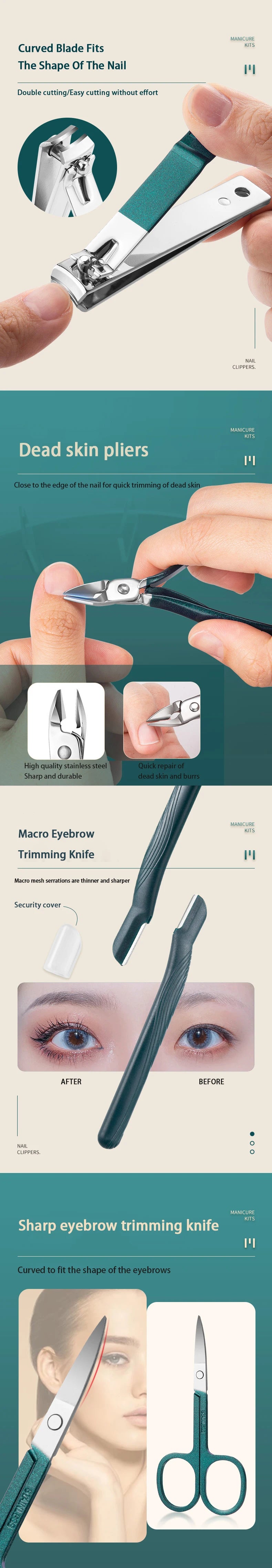 Green Manicure Set with Leather Case