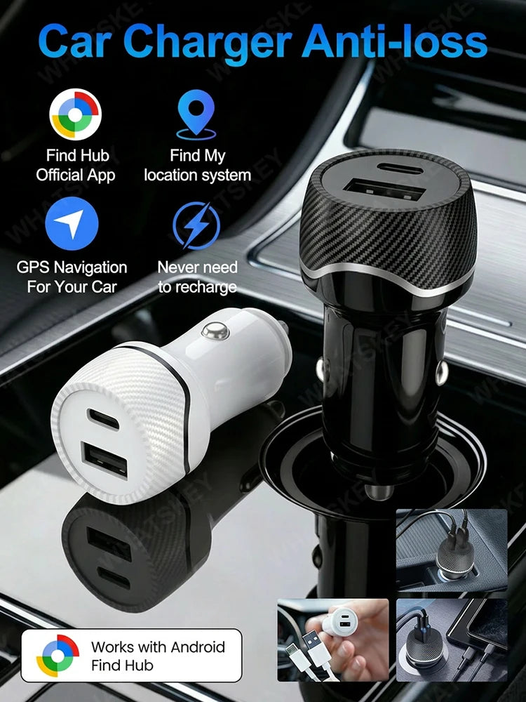 Car Charge GPS Locator Tracker Fast Charging USB Type C Car Charger Adapter Work With Android Google Find My APP Vehicle Tracker