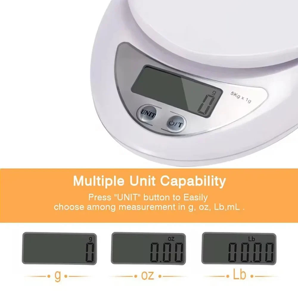 Digital Kitchen Scale, 5 kg Capacity and 1 g Increments
