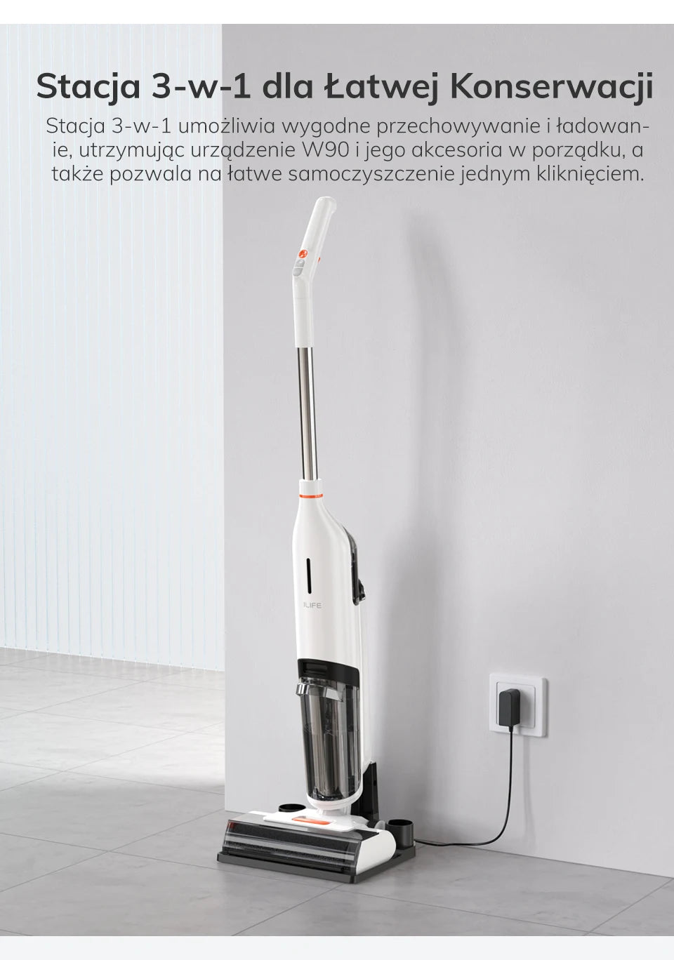 ILIFE W90 Cordless Wireless Wet Dry Smart Mop Washing , 5500Pa Suction, 1 Min Self Cleaning, Large Dual Water Tank