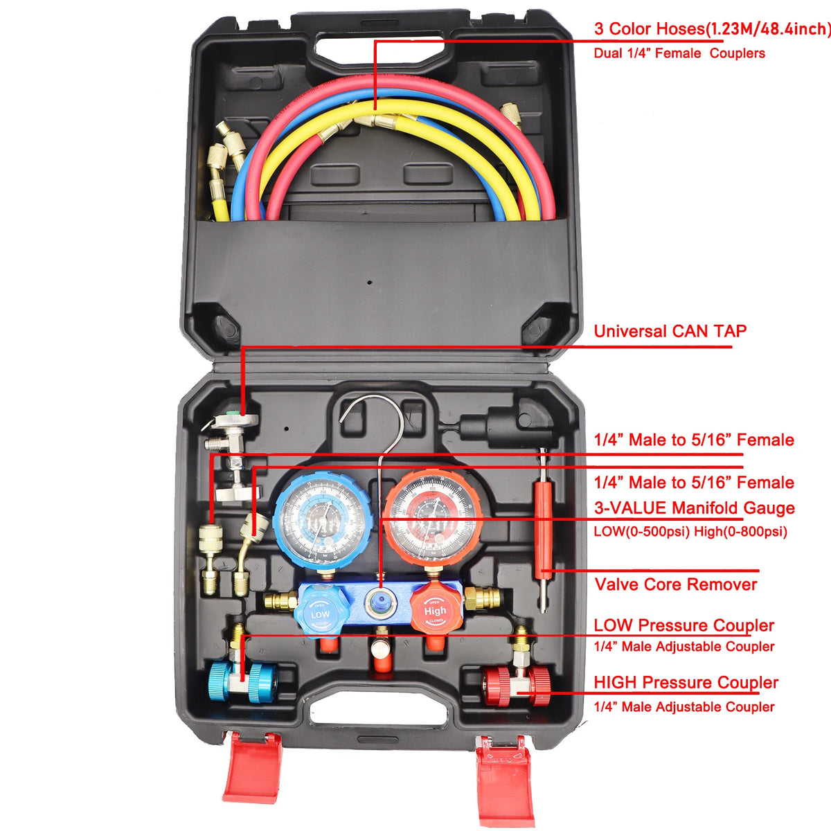 NEW Car Air Conditioning Pressure Manifold Gauge Hose Kit R22 R-410A R-134a R-404A Refrigerant Pressure Gauge Set Storage Box