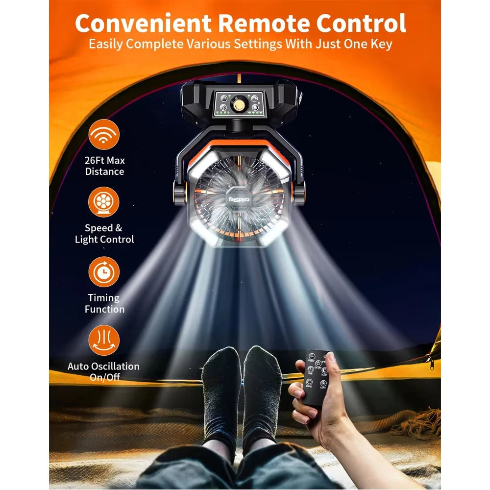 20000mAh Camping Fan with LED Lantern, Remote, 8 Speeds